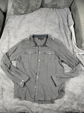 American Heritage Shirt Mens XL Gray Check Long Sleeve Button Up Casual Pockets